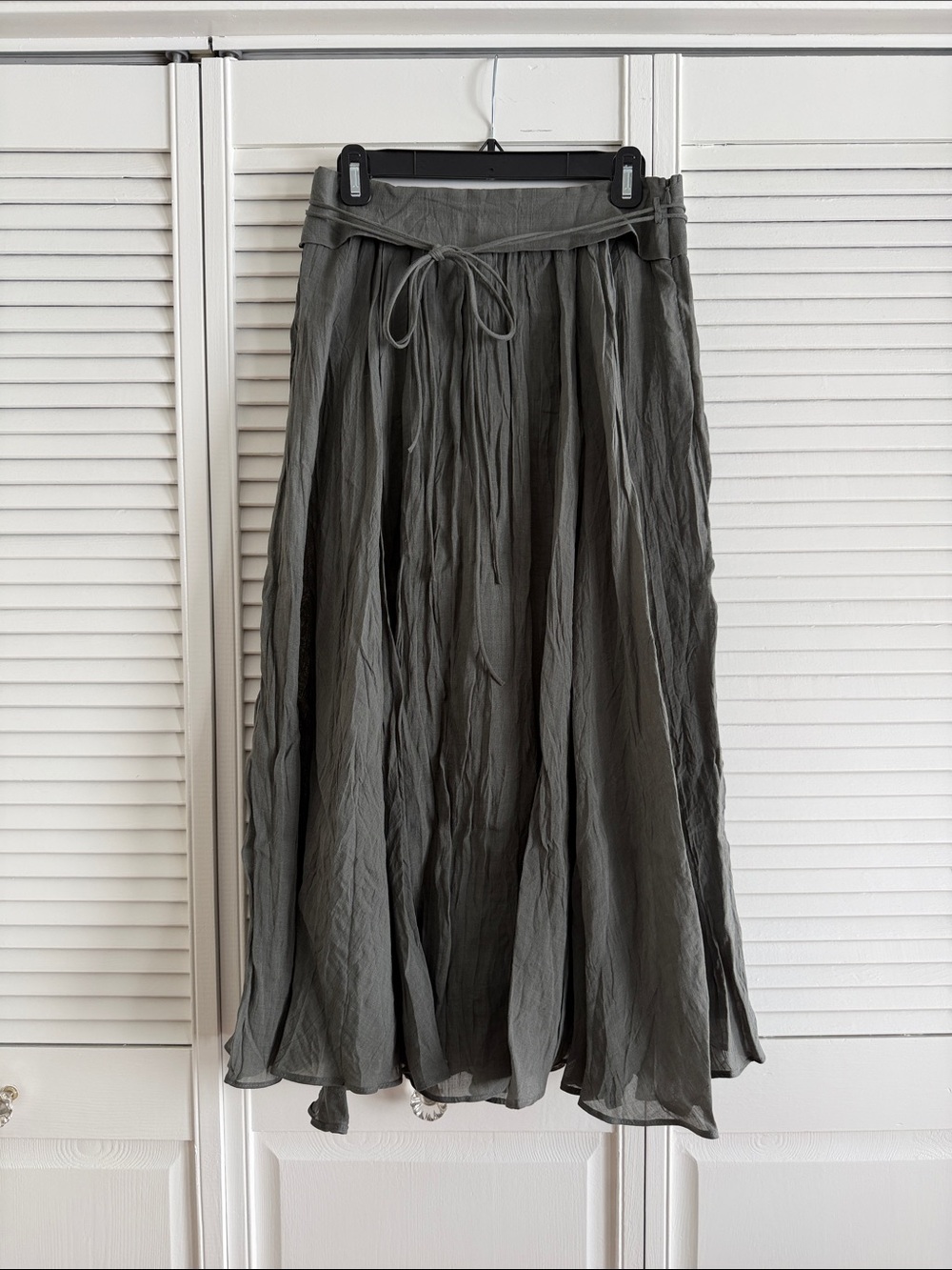 Massimo Dutti Olive Midi Skirt with Waist Tie
